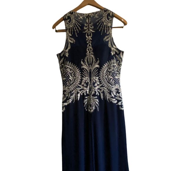 Cachet Navy Blue Rhinestone Beaded Embroidered Long Formal Dress Gown Prom sz 4 - Picture 6 of 13